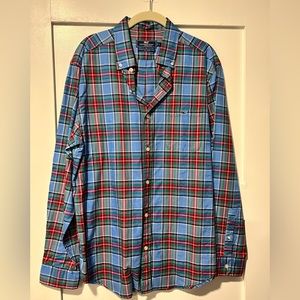 Vineyard Vines 100% Cotton blue plaid Classic Fit Tucker Shirt